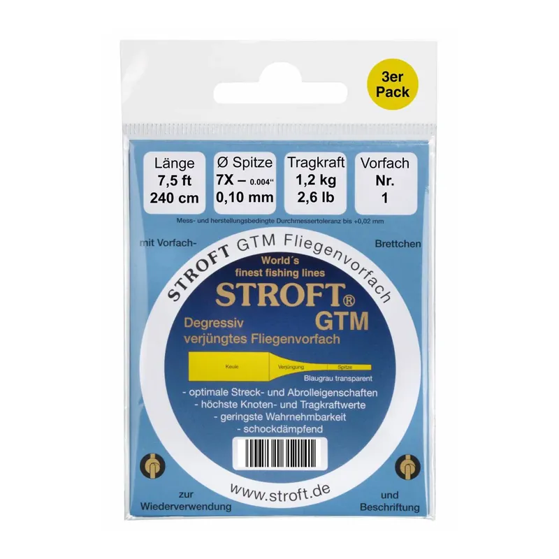 Stroft GTM 7.5ft Tapered Leader Pack de 3 – Bas de ligne à mouche Prix Réduit