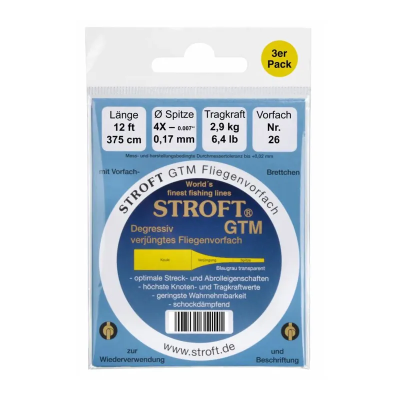 Stroft GTM 12ft Tapered Leader Pack de 3 – Bas de ligne à mouche Prix Bas