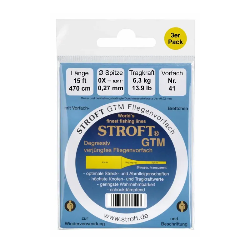 Stroft GTM 15ft Tapered Leader Pack de 3 - Bas de ligne à mouche Super Prix