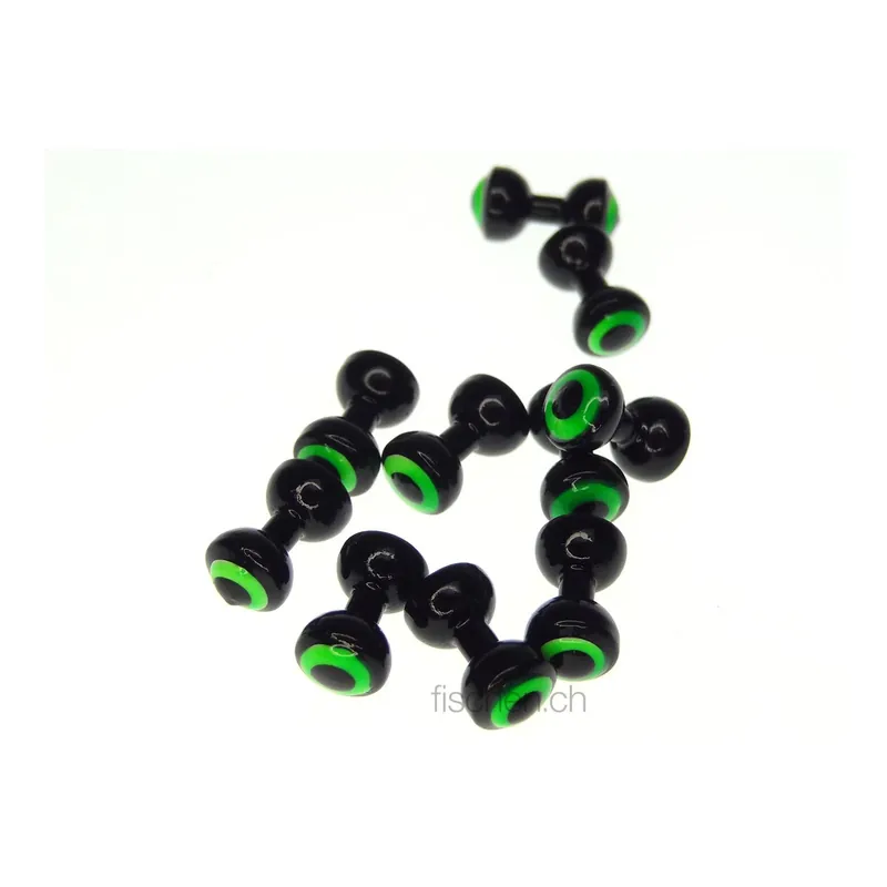 Hareline Dubbin Double Pupil Brass Eyes – Black / Fl. Chartreuse Black Pupil – Yeux lestés Vente Directe