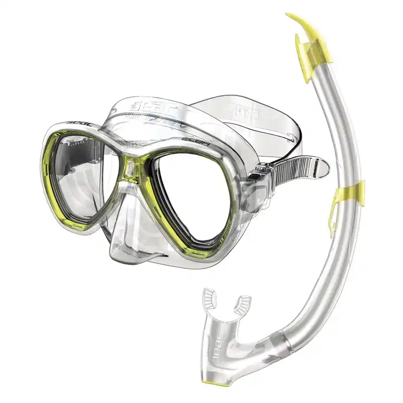 Kit Masque silicone Tuba purge Snorkeling Seac sub Elba Jaune Adulte Réduction