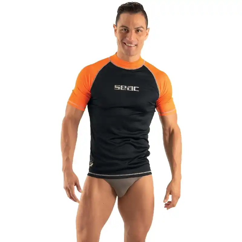 Promotion Saisonnière Rash guard Seac sub Homme T-sun Short - Noir/Orange