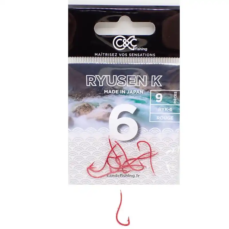 Authentique Hameçon Simple C&C Fishing Ryusen Nickel K Rouge