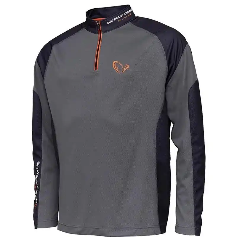 Nouvelle Collection T-Shirt Savage Gear Tournament demi-zip Gris