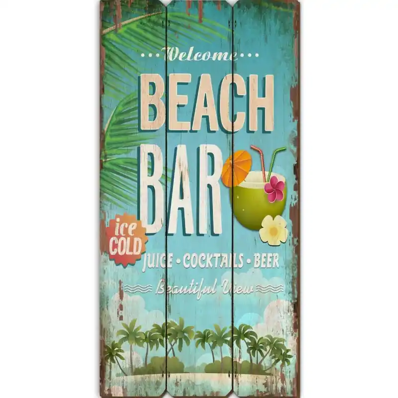 Acheter En Ligne Tableau bois déco Surfpistols Beach bar