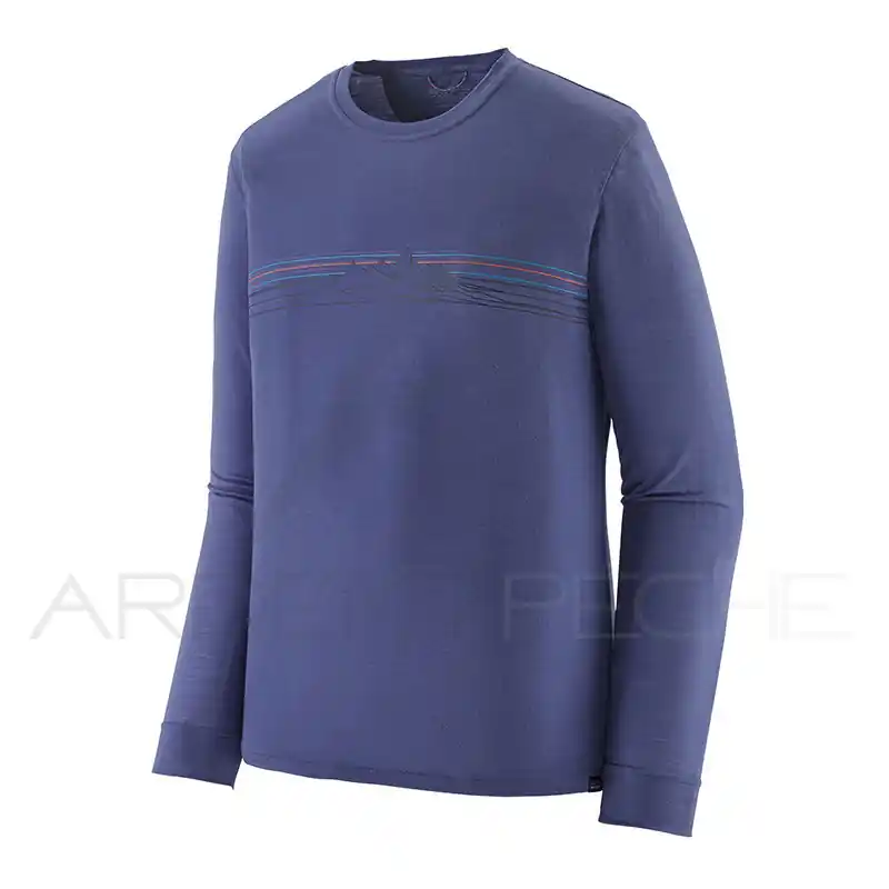 Vente Flash Tee shirt PATAGONIA Cap Cool Merino Blend Graphic Shirt Strata Stripe Solstice Purple