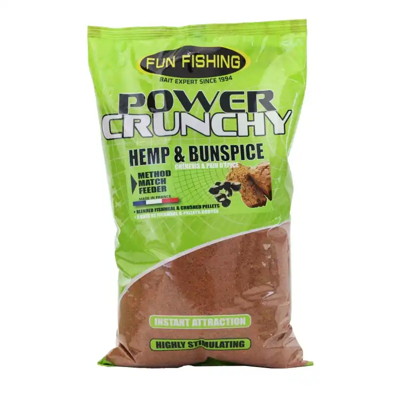 AMORCE POWER CRUNCHY – SAC 2KG – HEMP & BUN SPICE – ORANGE FUN FISHING Meilleur Choix
