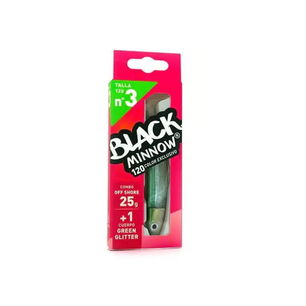 Combo Black Minnow Nº3 120 Off Shore 25 g Paillettes vertes Prix Bas