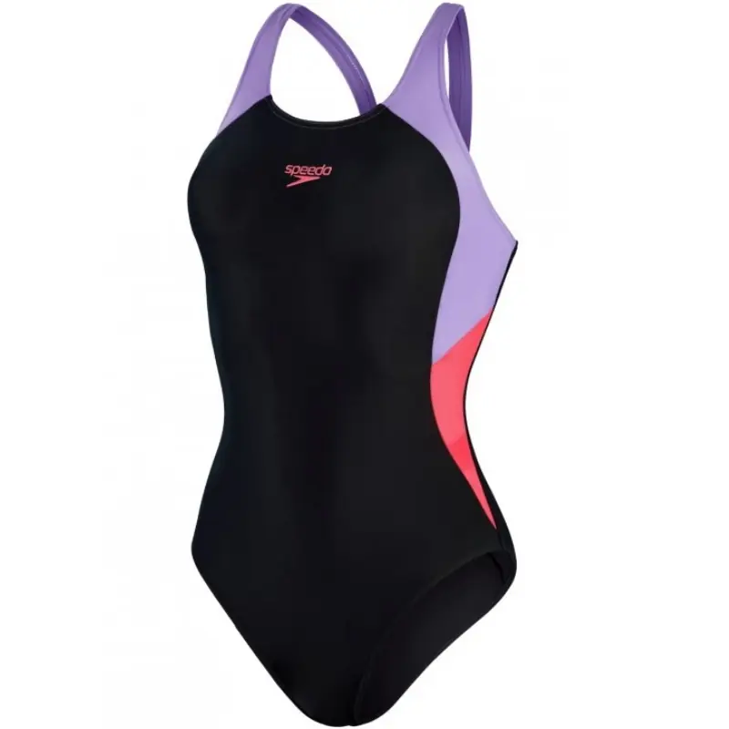Maillot de bain Colourblock Splice Muscleback Speedo Black/Miami Lilac/Rasberry Fill - Taille 40 Produit De Marque