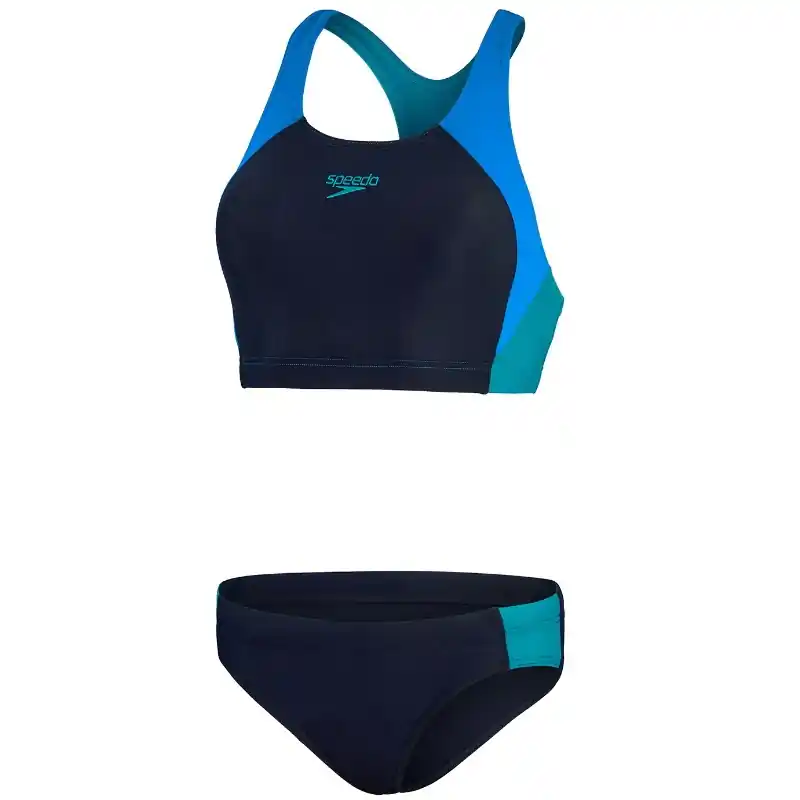 Promotion Saisonnière Maillot de bain Colourblock Splice 2PC Speedo Navy/Bondi Blue/Aquarium - Taille 38