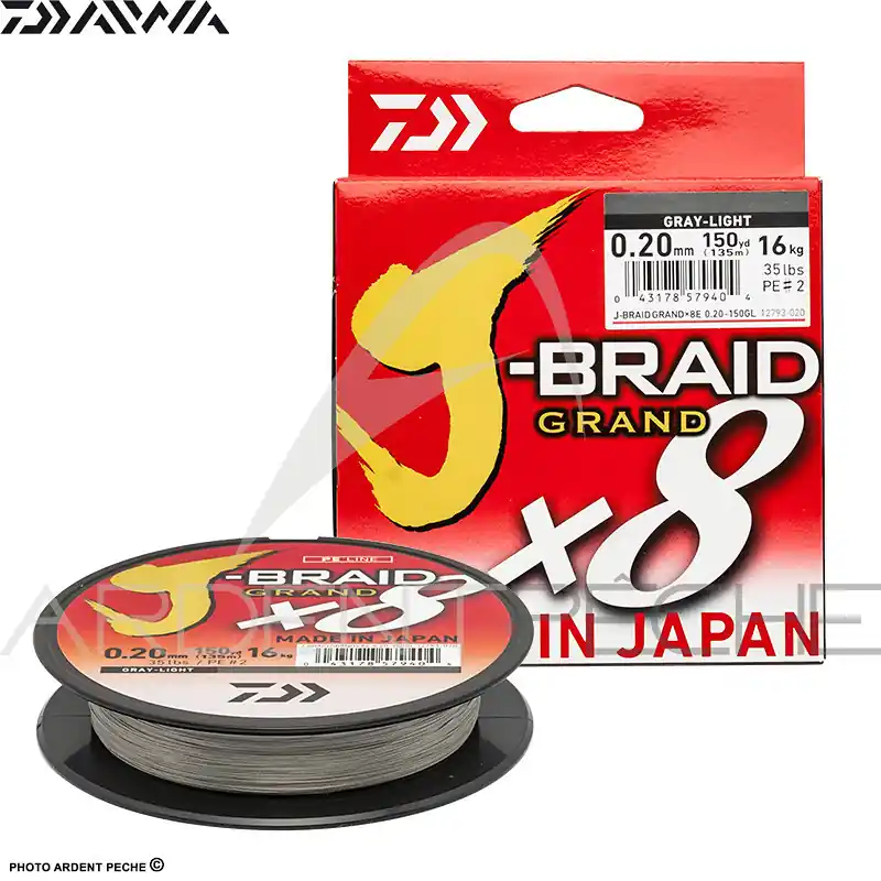 Expédition Rapide Tresse DAIWA J Braid Grand X8 grise 135m