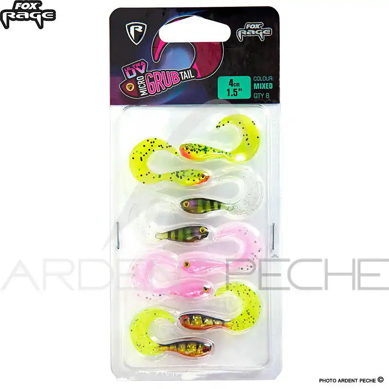 Leurre souple FOX RAGE Micro grub tail UV mixed colour pack Bon Plan