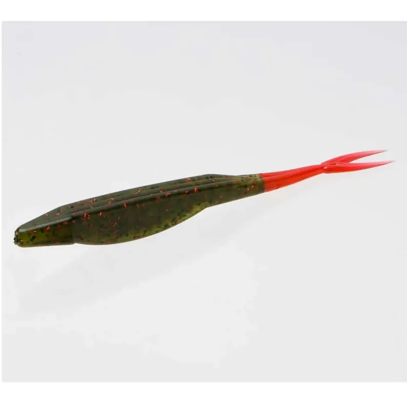 Leurre souple Zoom Super Flukes 130 mm Avocado Red Tail Réduction