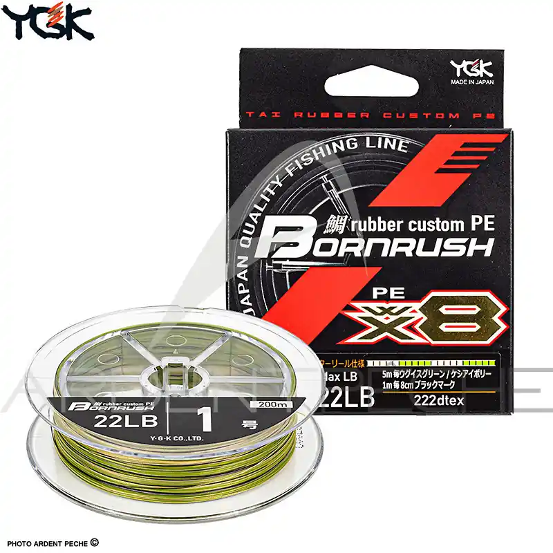Tresse YGK Bornrush WX8 PE Rubber custom 200m Authentique