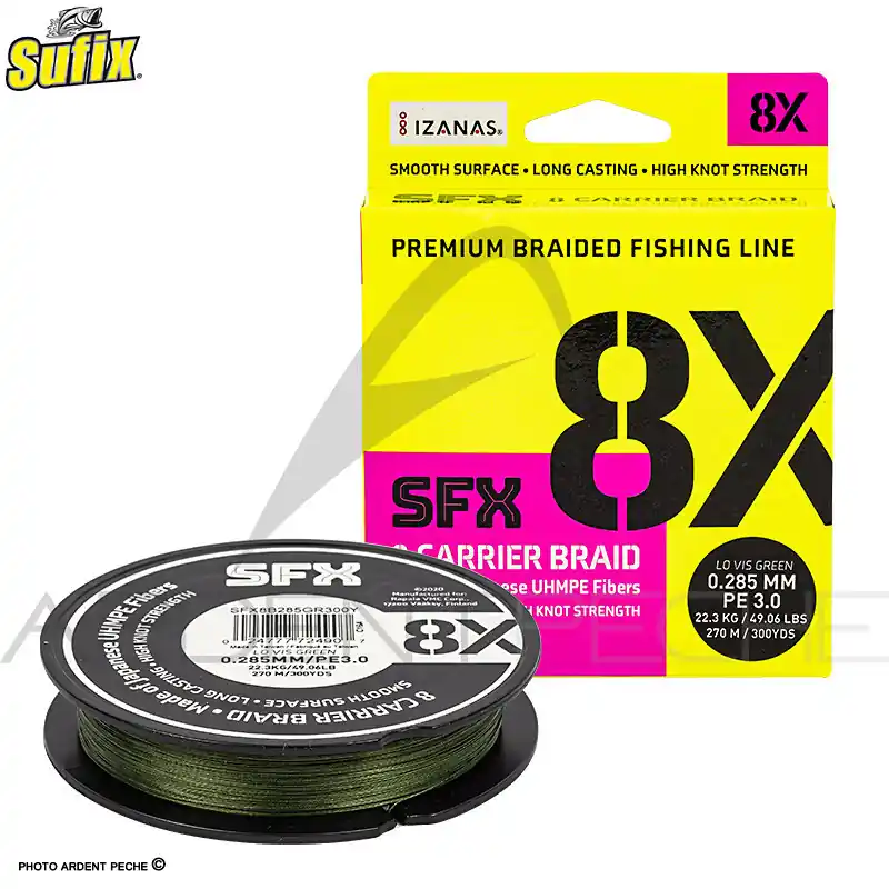 Tresse SUFIX SFX 8 Carrier braid Lo vis green 135m Achat Immédiat