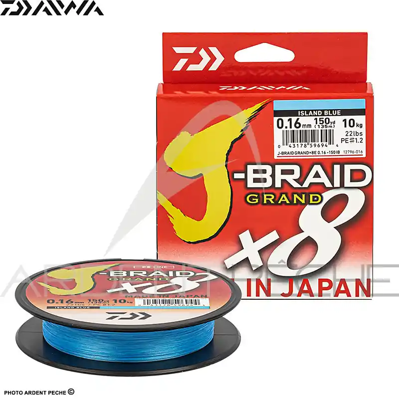 Tresse DAIWA J Braid Grand X8 Bleue 135m Commander Vite