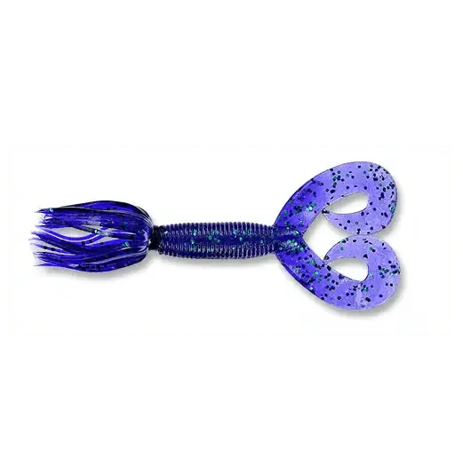 Leurre souple Yamamoto Double Tail Hula Grub 5" - 127 mm June Bug Purple Emerald Satisfait Ou Remboursé