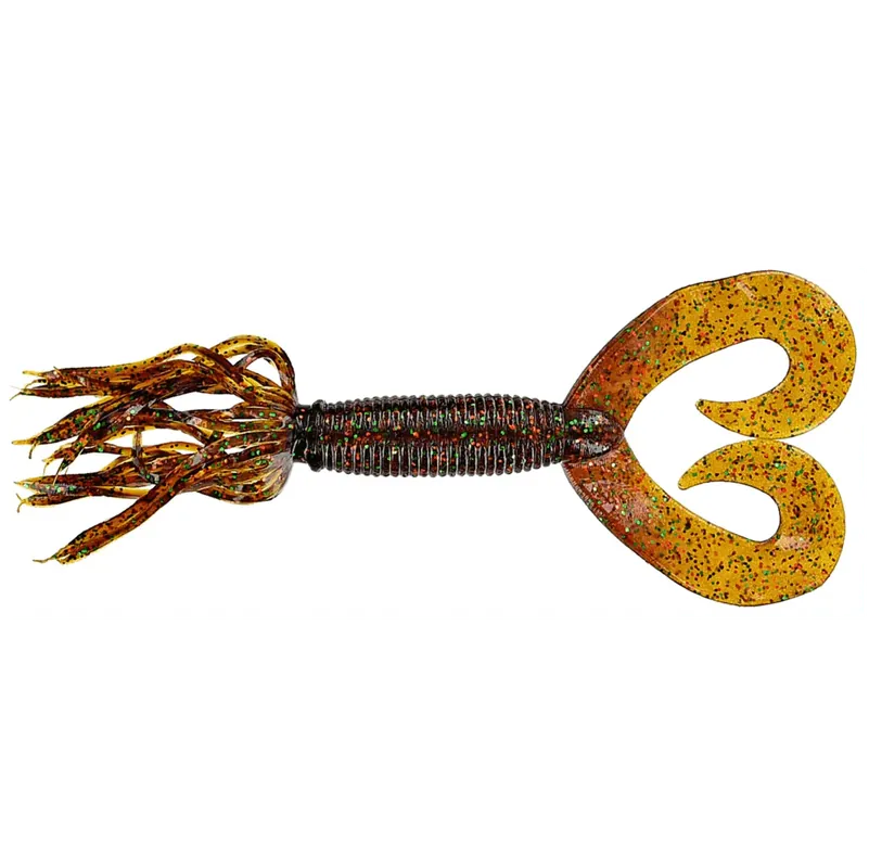 Leurre souple Yamamoto Double Tail Hula Grub 5" - 127 mm Vert Citrouille Pourpre Cuivre Dernière Chance