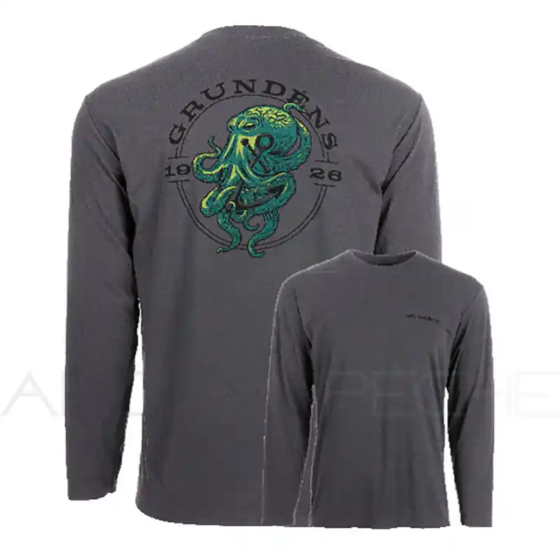 T Shirt GRUNDENS Tech tee LS kraken print anchor Vente Flash