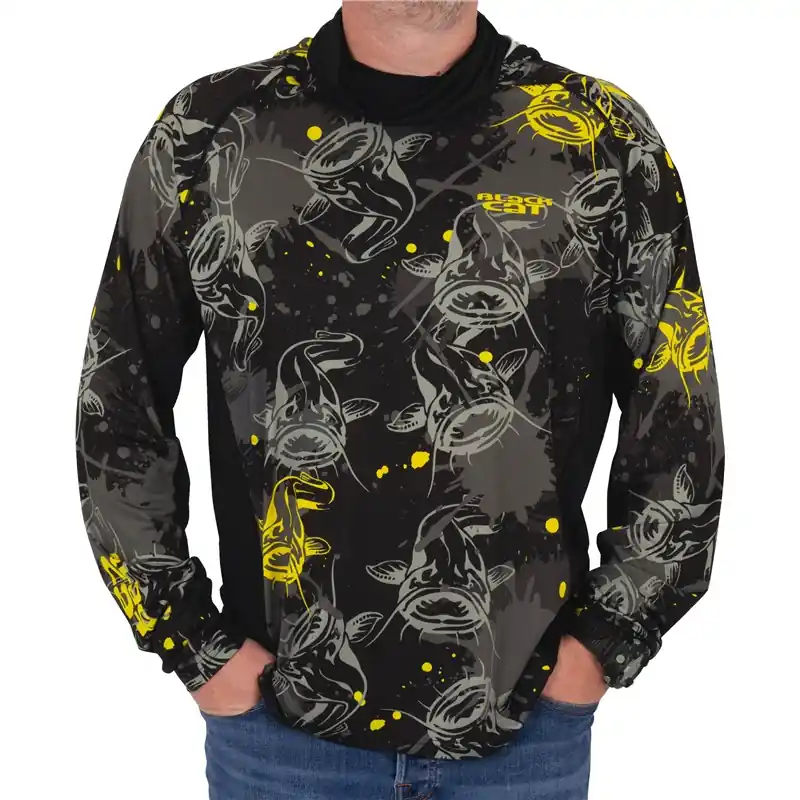 T-Shirt Homme Manche Longue Performance Sun Top Noir Black Cat Réduction