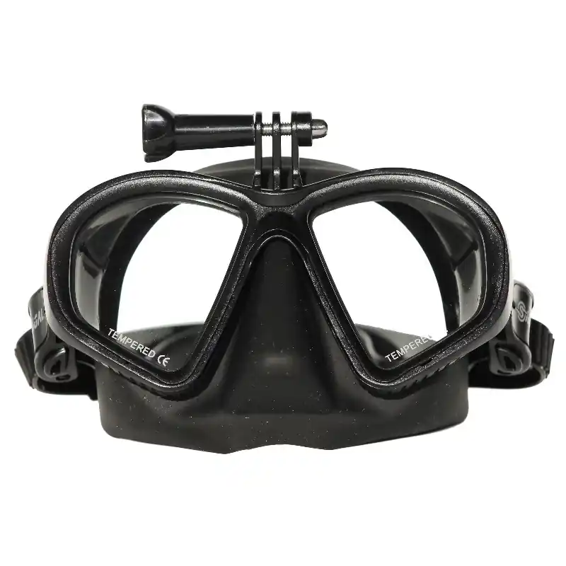 Prix Réduit Masque de chasse sous marine Sigalsub Mate Noir antireflet avec adaptateur GoPro