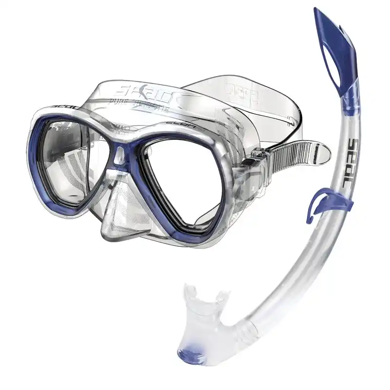 Kit Masque silicone Tuba purge Snorkeling Seac sub Elba Bleu Femme et Enfants 8-14 ans Top Vente