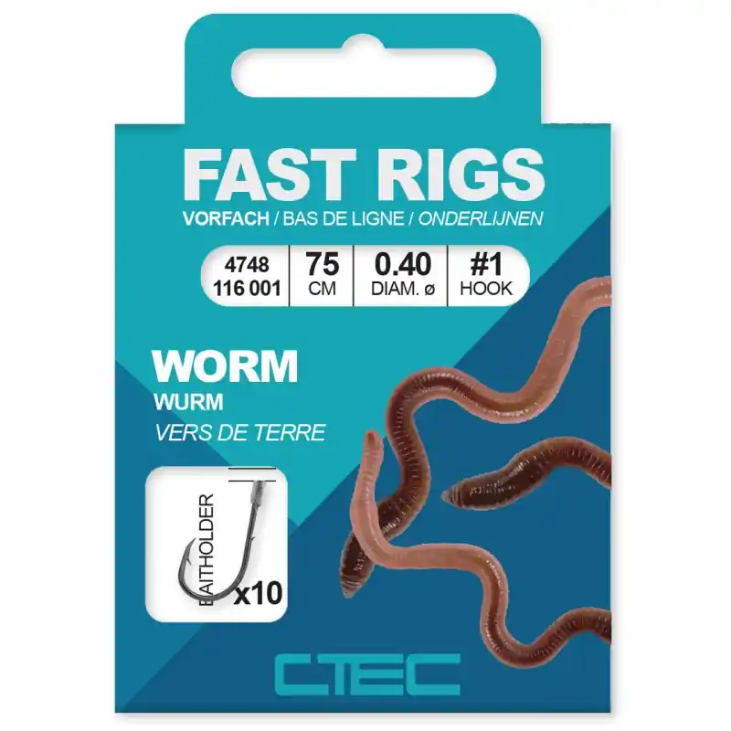FAST RIGS WORM BAITHOLD. 75CM _8-0.25MM C-TEC COARSE Seulement Aujourd&rsquo;hui