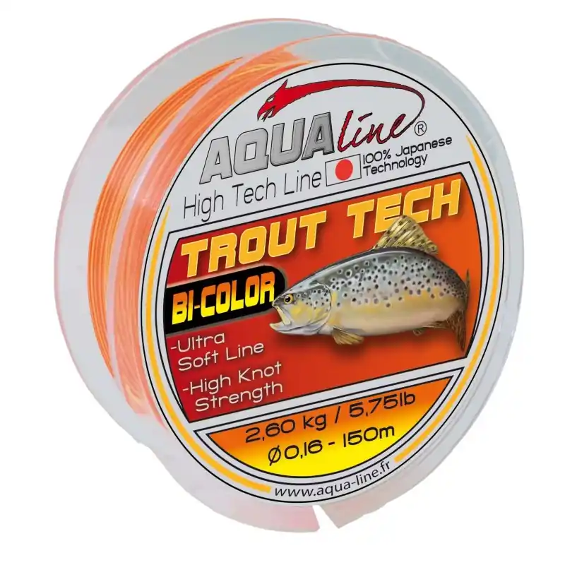 TROUT TECH – 0,160MM – 2,60KG – 150M – BI-COLOR JAUNE / ORANGE FUN FISHING Produit De Marque