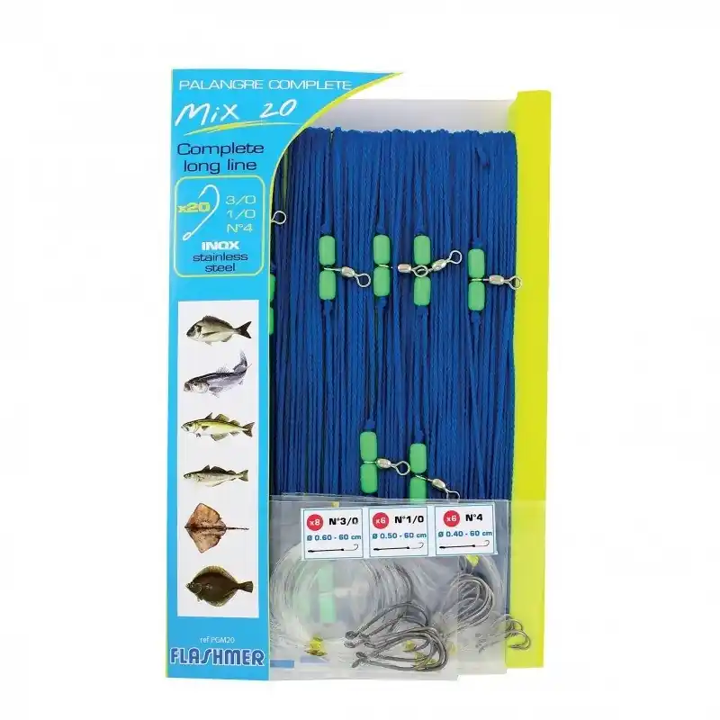 Palangre 100 m Flashmer 20 Hameçons Mix Réduction