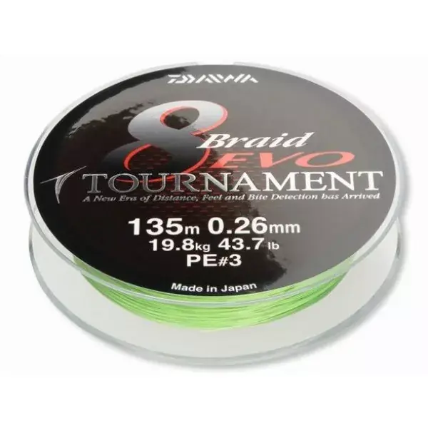 Daiwa Tournament 8 Braid Evo, chartreuse, 135m, 300m, 1000m, Tresse Vente Flash