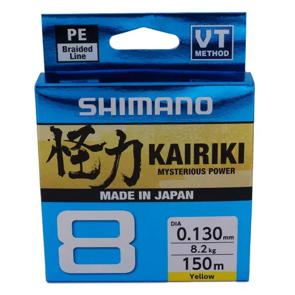 SHIMANO Kairiki 8, 150m, jaune, Ligne de pêche tressée 8 fois Livraison Express