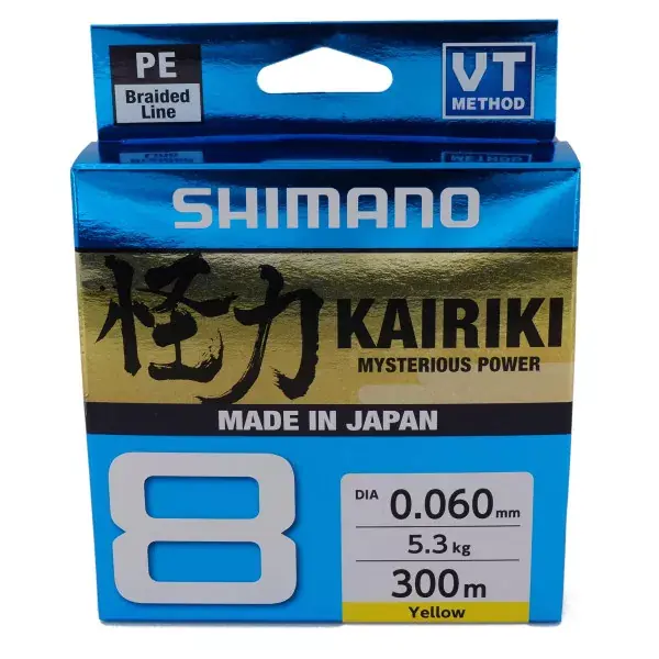 Vente Directe SHIMANO Kairiki 8, 300m, jaune, Ligne de pêche tressée 8 fois