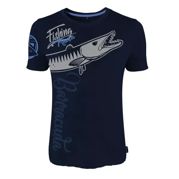 Petit Prix HOTSPOT DESIGN Fishing Mania Barracuda, bleu, T-Shirt, Pour les pêcheurs en mer