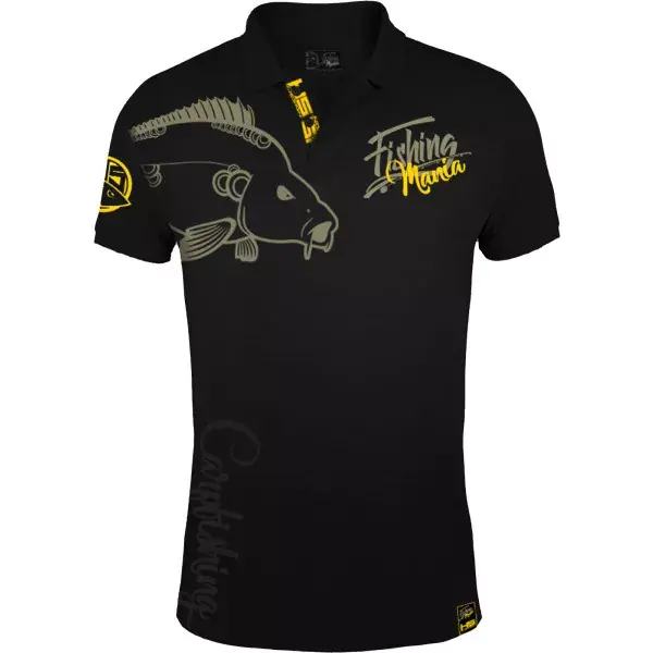 Remise HOTSPOT DESIGN Polo Shirt Fishing Mania Carpfishing, noir-jaune, Polo carpe pêcheurs