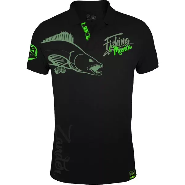 Meilleure Vente HOTSPOT DESIGN Polo Shirt Fishing Mania Zander, noir-vert, Sandre pêcheur Polo
