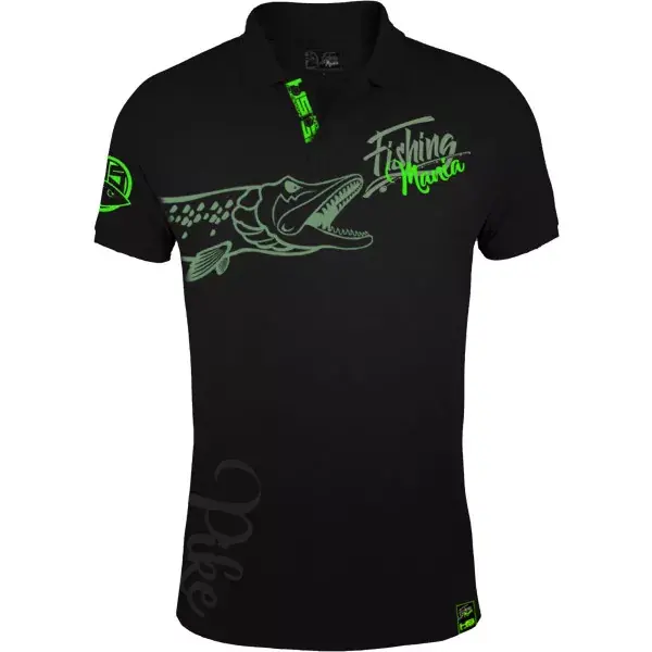 HOTSPOT DESIGN Fishing Mania Pike, noir-vert, Brochet pêcheur Polo Offre Limitée
