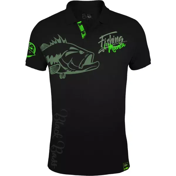 Seulement Aujourd'hui HOTSPOT DESIGN Fishing Mania Bass Mania, noir-vert, Perche pêcheur Polo