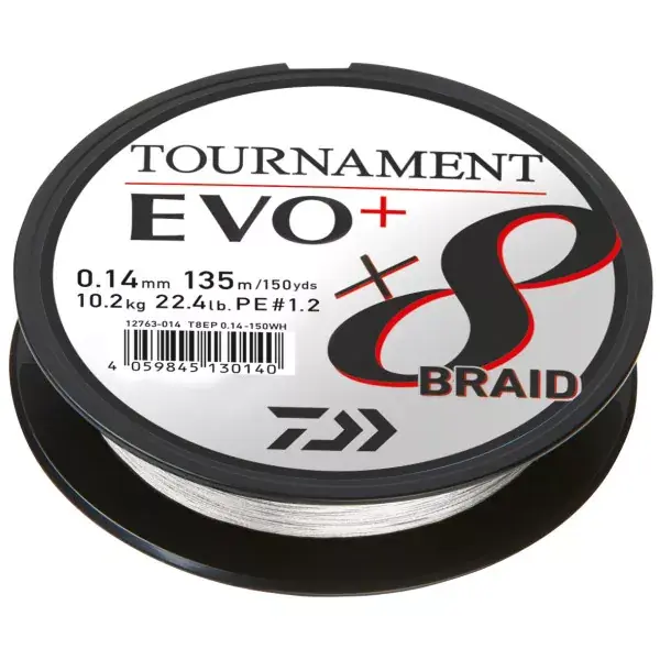 Offre Du Jour DAIWA Tournament x8 Braid EVO+, blanc, Ligne de Pêche Tressée