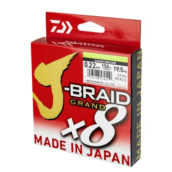 Acheter Direct DAIWA J-Braid Grand X8, 2700m, chartreuse, Ligne de Pêche Tressée