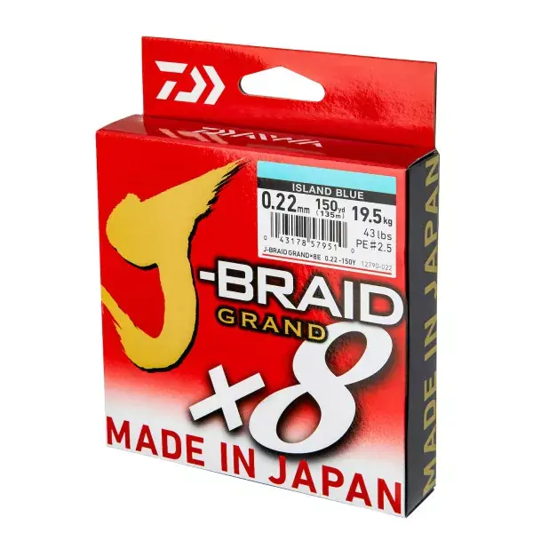 Prix Choc DAIWA J-Braid Grand X8, 135m, bleu, Ligne de Pêche Tressée