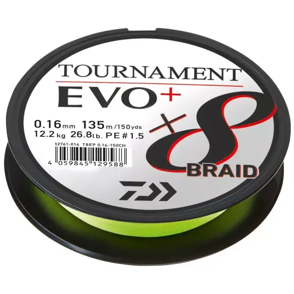 Nouvel Arrivage DAIWA Tournament x8 Braid EVO+, chartreuse, ligne de pêche tressée