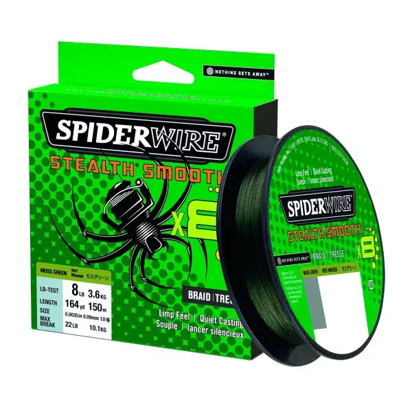 SPIDERWIRE Stealth Smooth8, 150m, vert mousse, Fil de Pêche Tressé Prix Cassé
