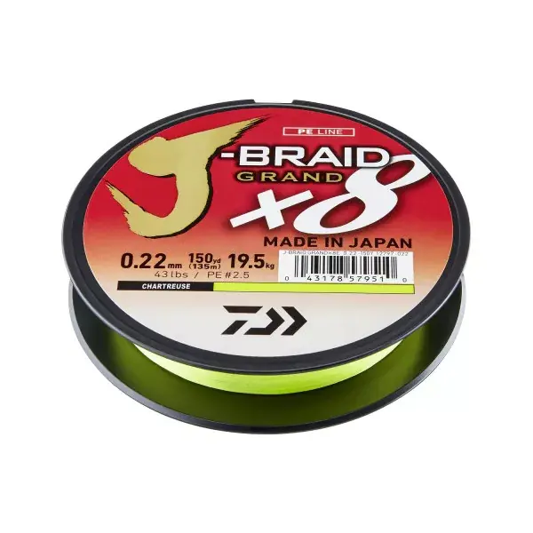 Prix Bas DAIWA J-BRAID GRAND X8, 270m, chartreuse, Cordon Tressé