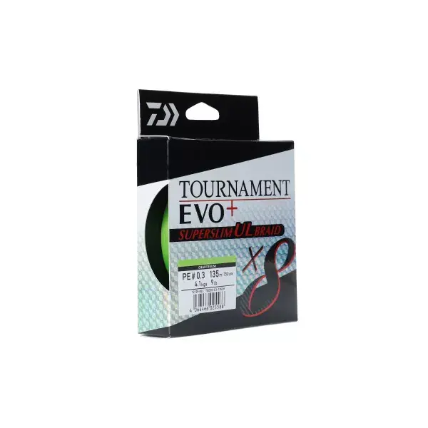 DAIWA TOURNAMENT X8 BRAID EVO+ SUPERSLIM UL, 135m, chartreuse, Ligne De Pêche Tressée Haute Qualité