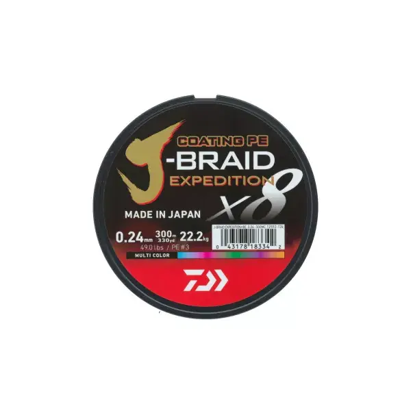 DAIWA J-Braid Expedition X8E, 300m, multi couleur, Cordon Tressé Vente Directe