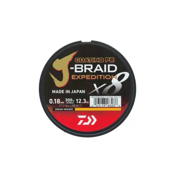 Top Vente DAIWA J-Braid Expedition X8E, 3000m, Orange, Cordon Tressé
