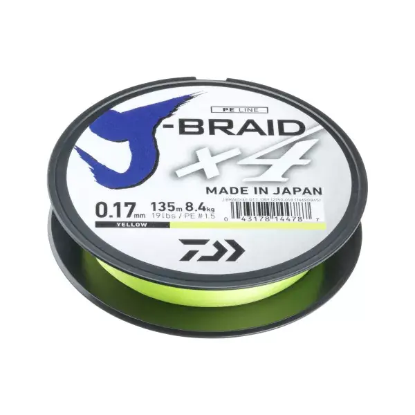 Promotion Saisonnière DAIWA J-BRAID X4, 135m, jaune, Ligne De Pêche Tressée