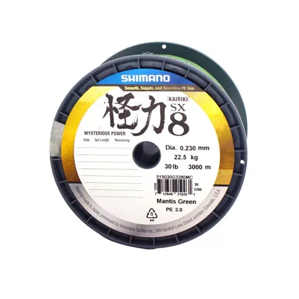 Retour Gratuit SHIMANO Kairiki 8, 3000m, 0,23mm, 22,5kg / 48,5lbs, Vert Manteau, Fil de pêche tressé, 515030G3280MC