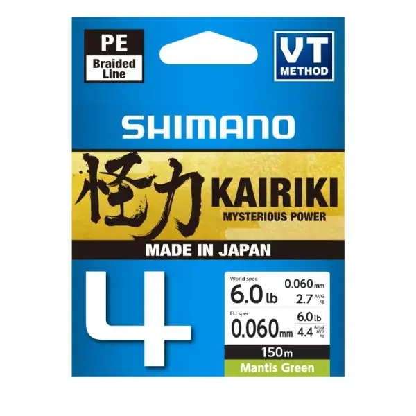 SHIMANO Kairiki 4, 150m, Mantis Vert, Lignes de pêche 4 fois tressées Super Prix