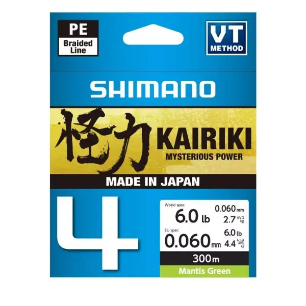 Remise SHIMANO Kairiki 4, 300m, Mantis Vert, Lignes de pêche 4 fois tressées